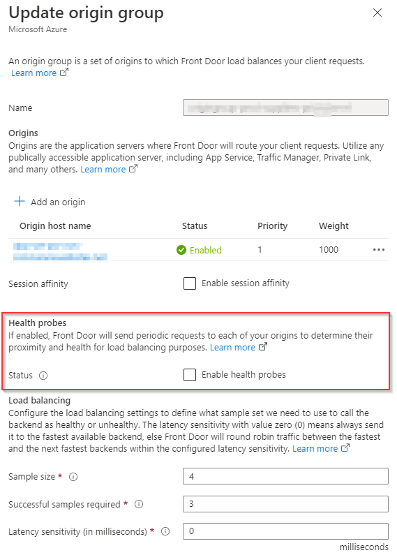 Origin Group: Health Probe settings